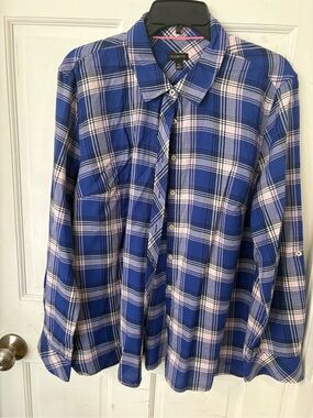 Talbots Blue and Pink Plaid Button Front Shirt